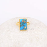 Copper Blue Turquoise Ring - 9x15mm Gemstone Ring - Sterling Silver Ring - Rectangle Gemstone - Jewelry Gift For Healing - Jewelry for Date